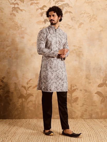 Dusty Grey Premium Embroidery Printed Kurta