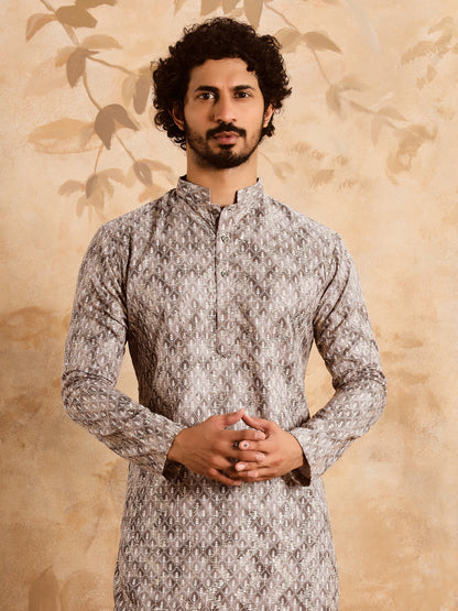 Dusty Grey Premium Embroidery Printed Kurta