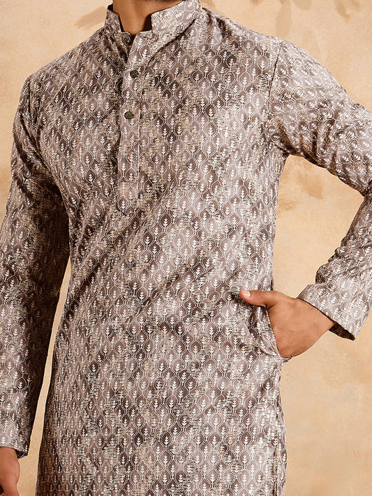 Dusty Grey Premium Embroidery Printed Kurta