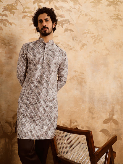 Dusty Grey Premium Embroidery Printed Kurta