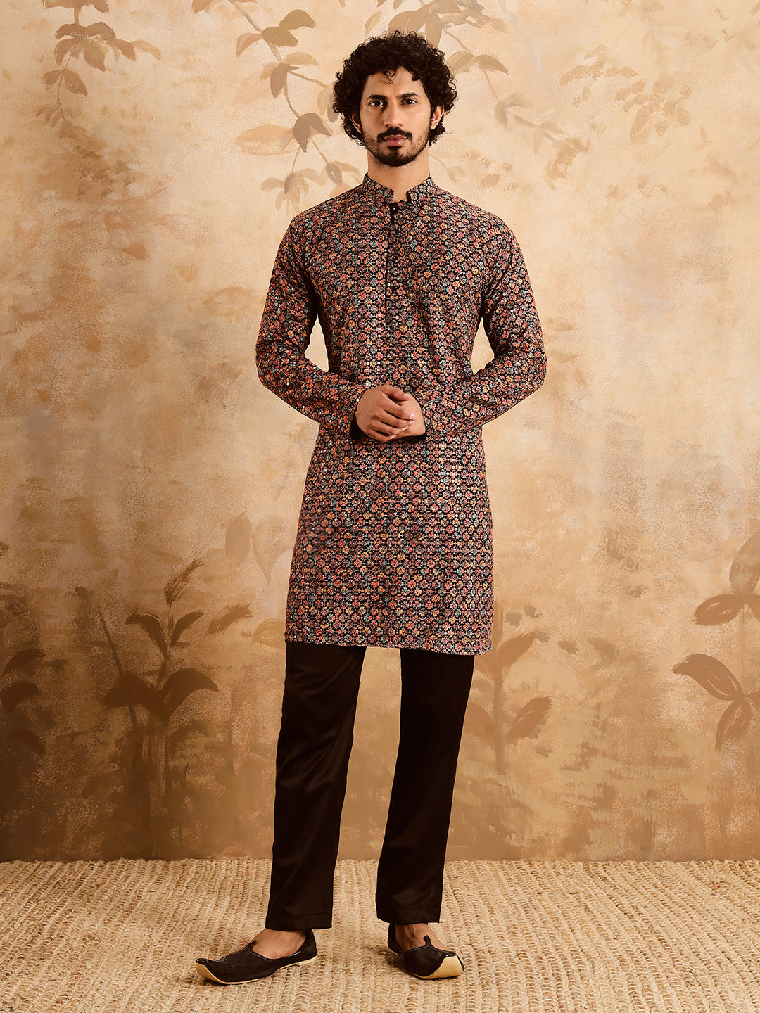 Multi Color Brown Premium Embroidery Printed Kurta