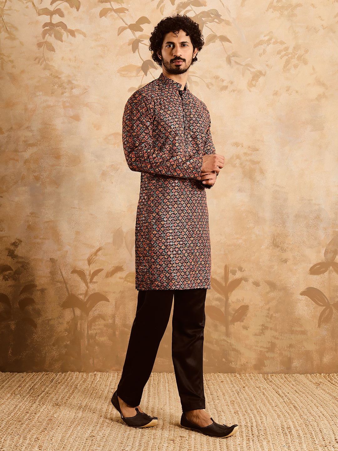 Multi Color Brown Premium Embroidery Printed Kurta