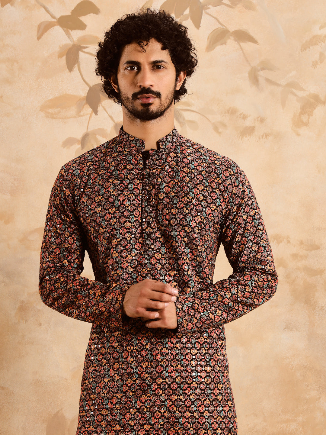 Multi Color Brown Premium Embroidery Printed Kurta