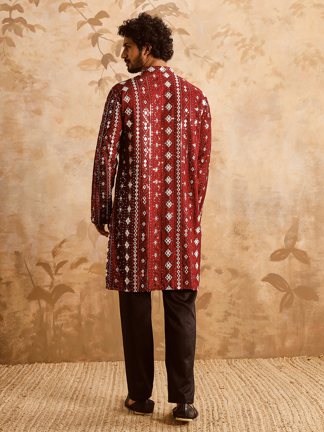 Red Rich Mirror Work Kurta Set