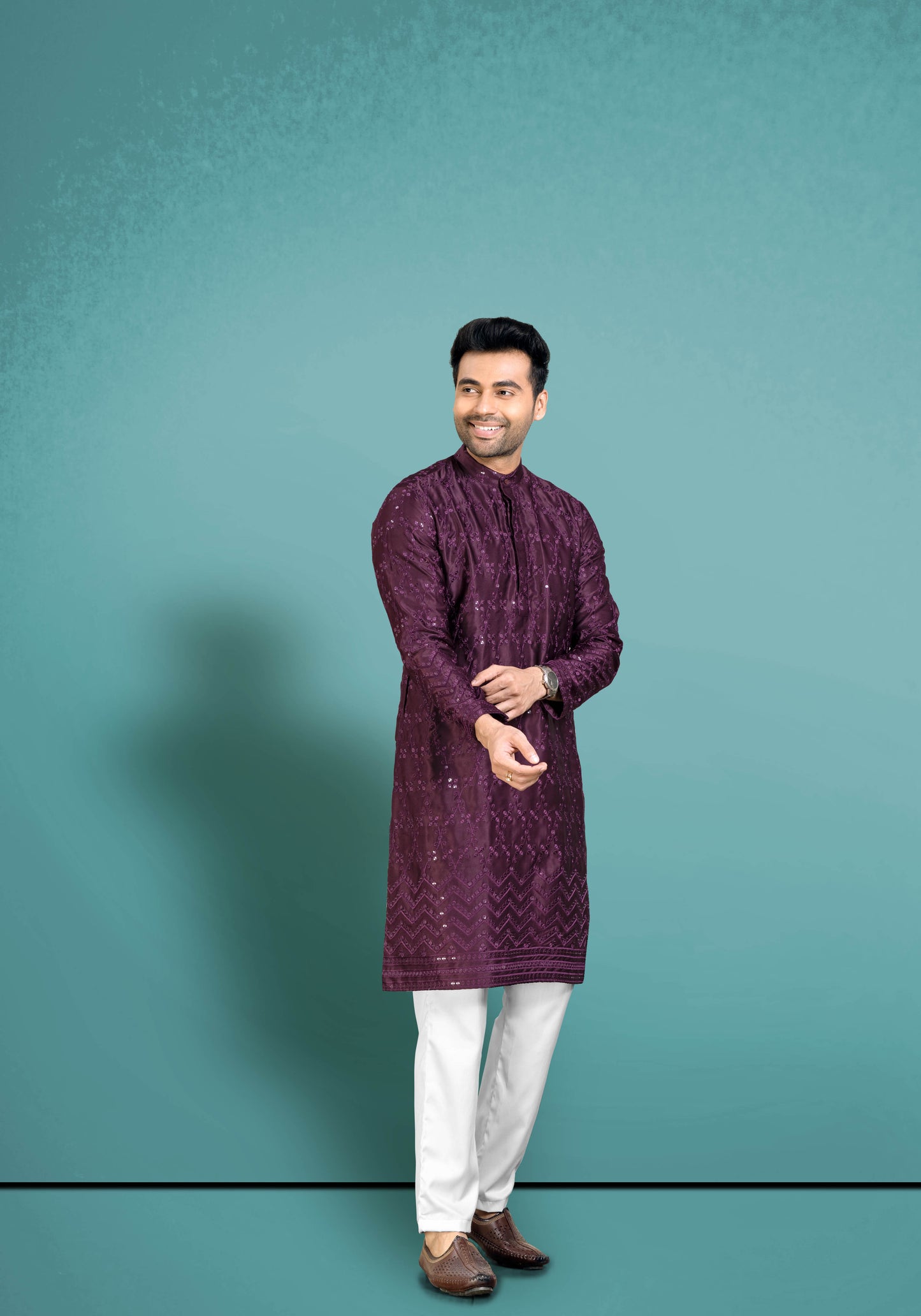 Wine Purple Cotton Satin Kurta