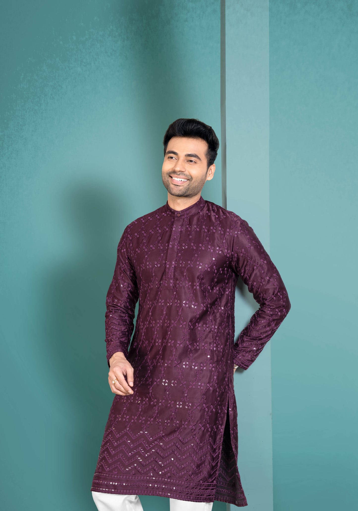 Wine Purple Cotton Satin Kurta