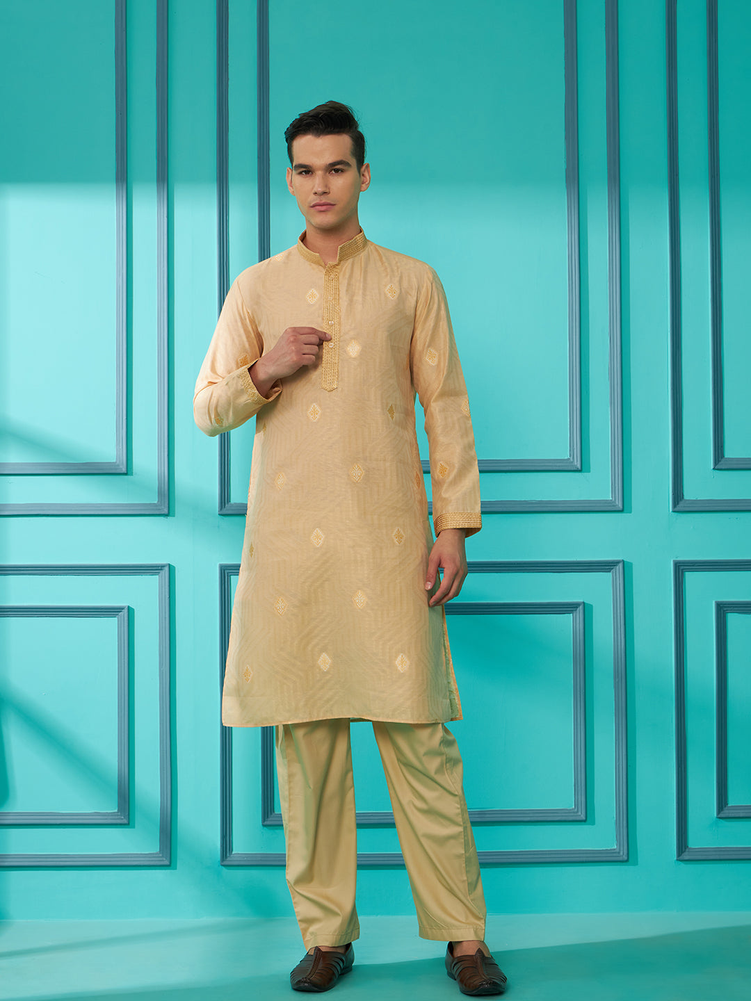 Beige Silk Cotton Kurta