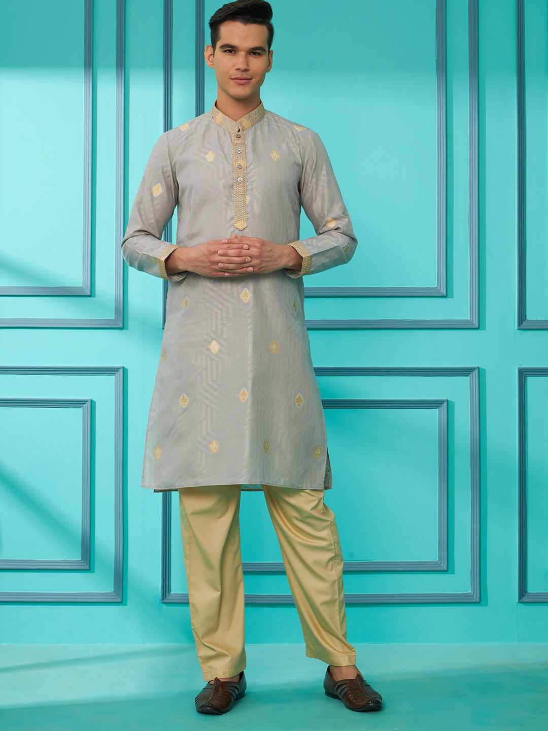 Grey Silk Cotton Kurta