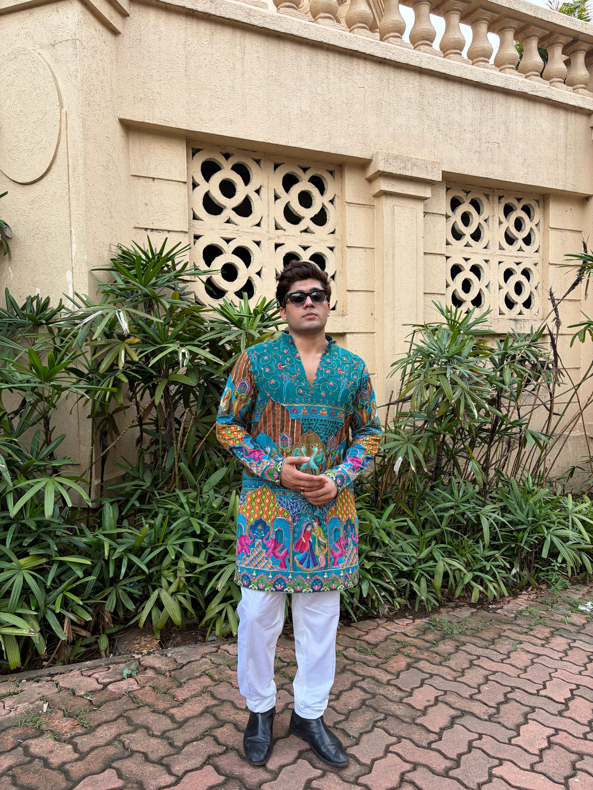 The Yuvraj Embroidered Kurta (Teal Green)