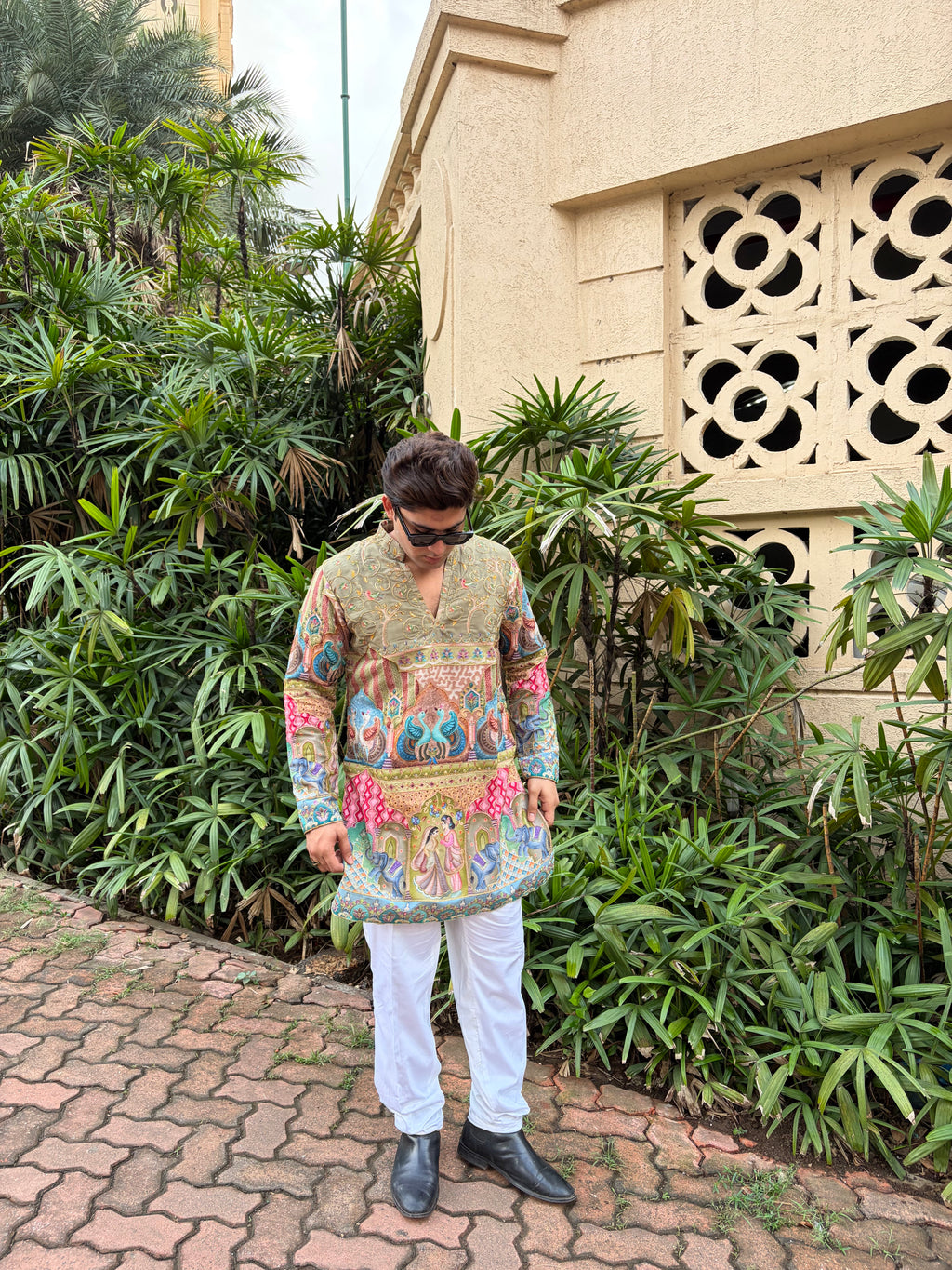 The Yuvraj Embroidered Kurta Set (Pistachio Sage & Heritage Darbar)