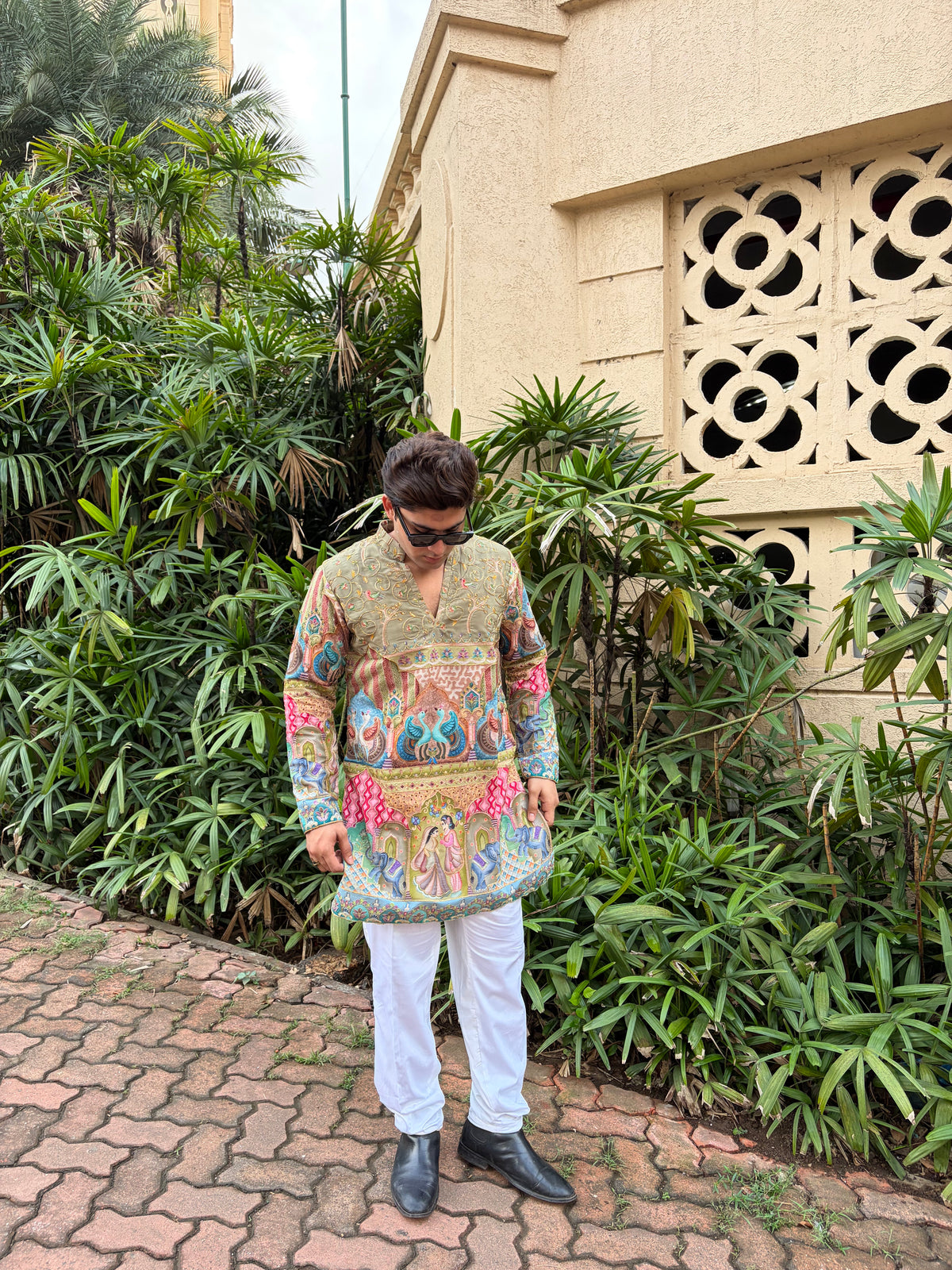 The Yuvraj Embroidered Kurta Set (Pistachio Sage & Heritage Darbar)