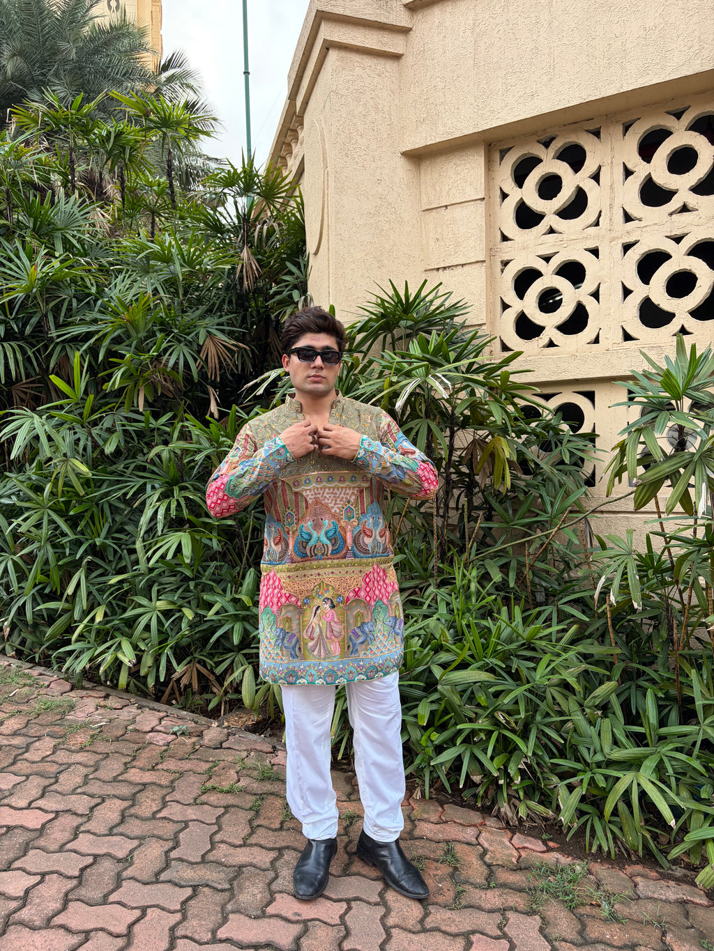 The Yuvraj Embroidered Kurta Set (Pistachio Sage & Heritage Darbar)