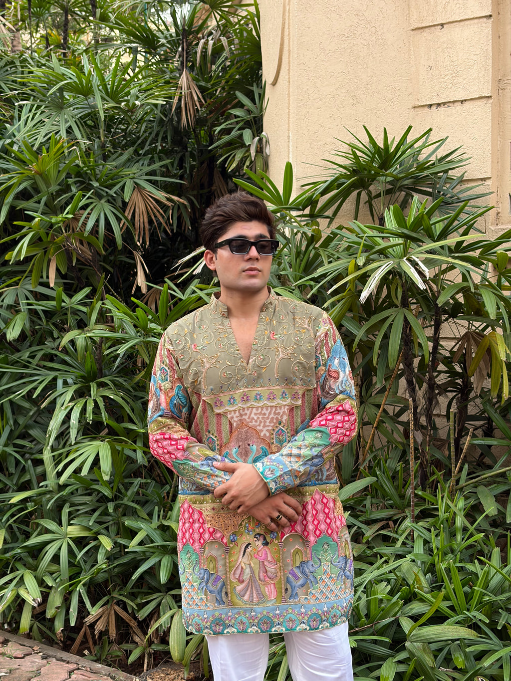 The Yuvraj Embroidered Kurta Set (Pistachio Sage & Heritage Darbar)