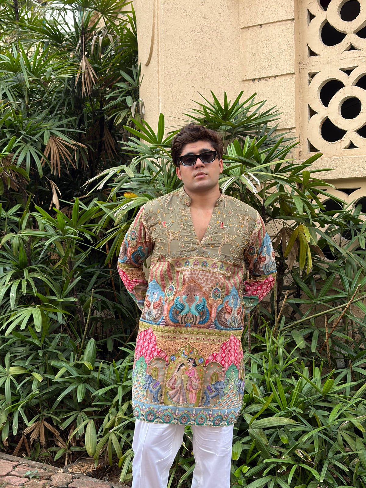 The Yuvraj Embroidered Kurta Set (Pistachio Sage & Heritage Darbar)