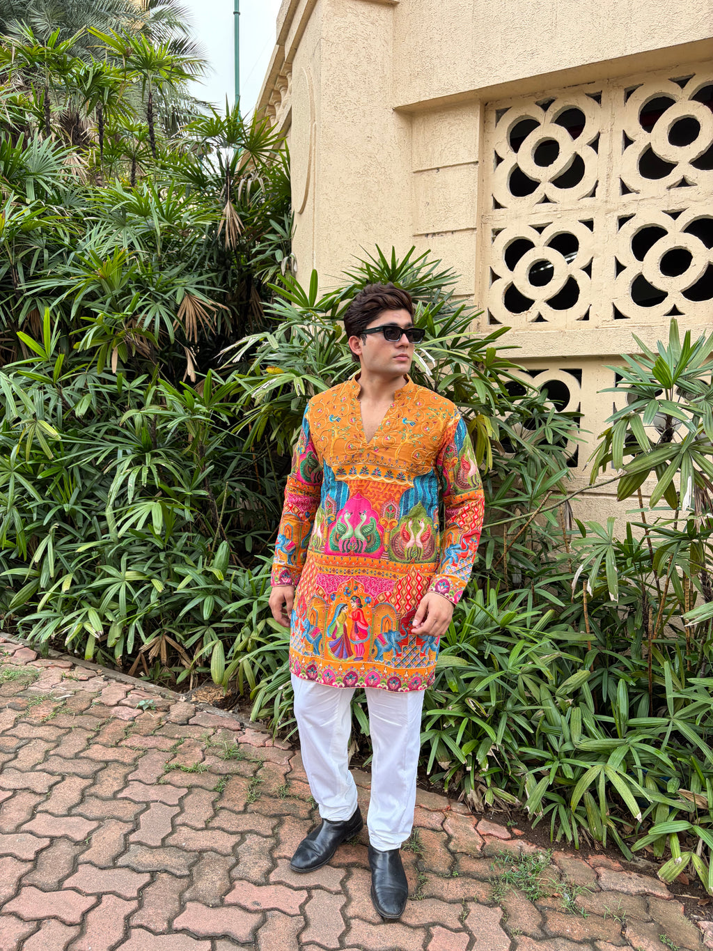 The Yuvraj Embroidered Kurta Set (Imperial Teal &Rajasthani Fresco)