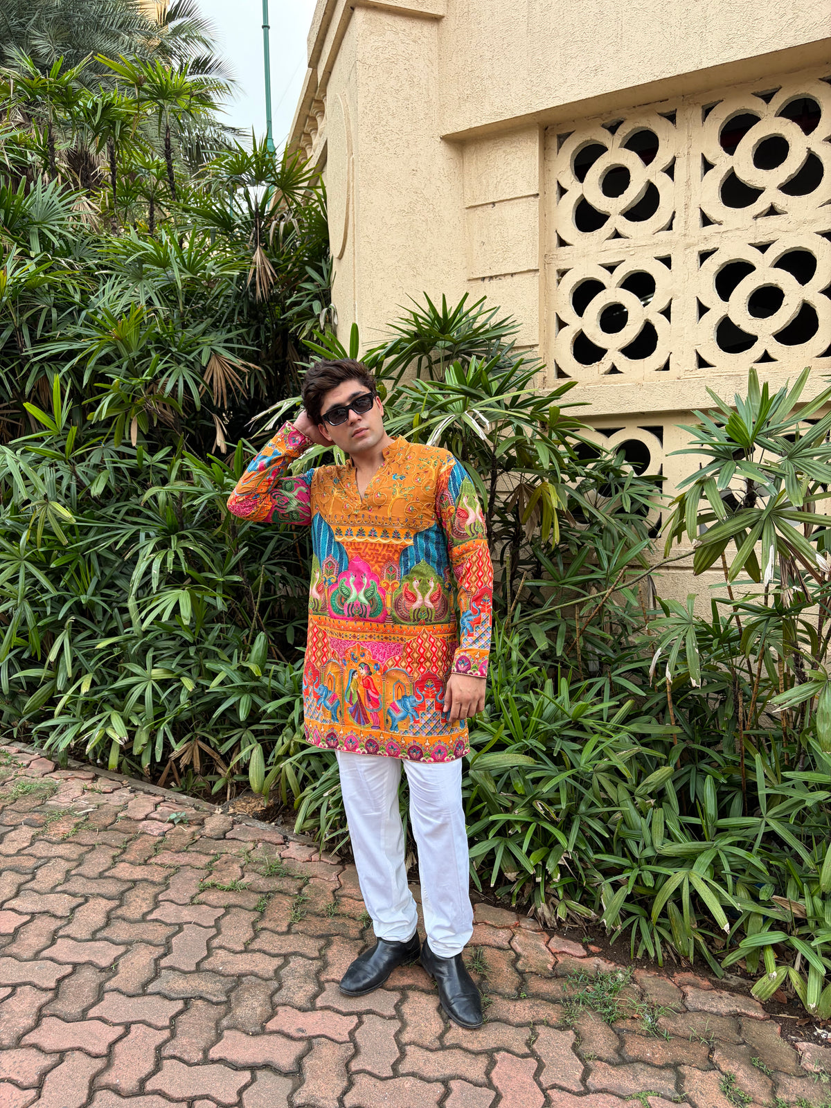 The Yuvraj Embroidered Kurta Set (Imperial Teal &Rajasthani Fresco)
