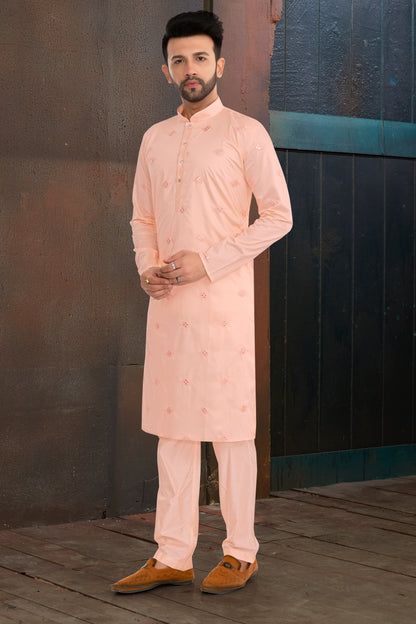 Peach Mirror Butta Kurta Set