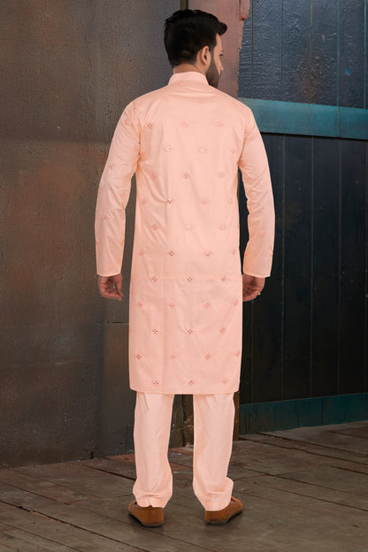 Peach Mirror Butta Kurta Set