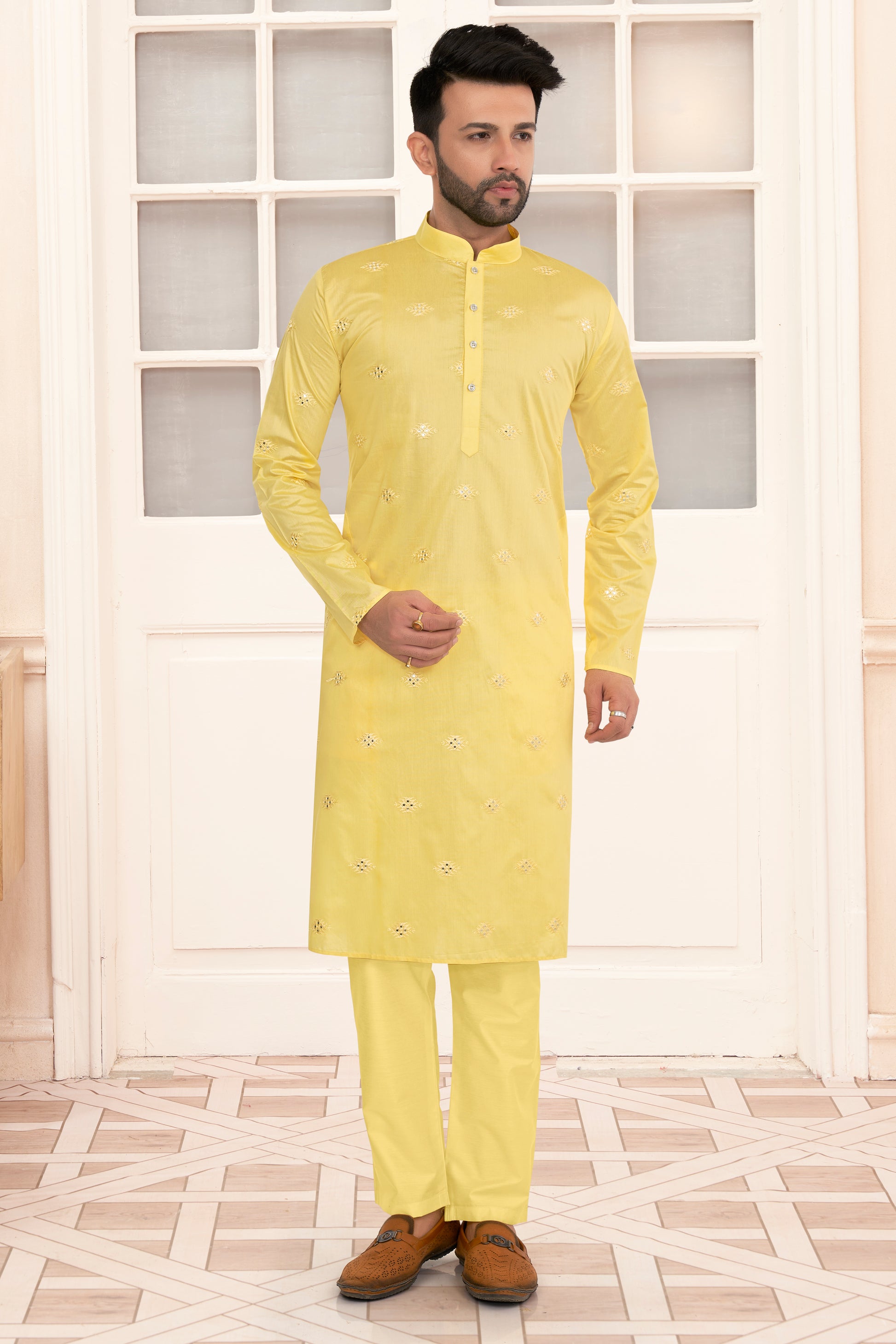 Yellow Mirror Butta Kurta