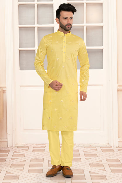 Yellow Mirror Butta Kurta Set