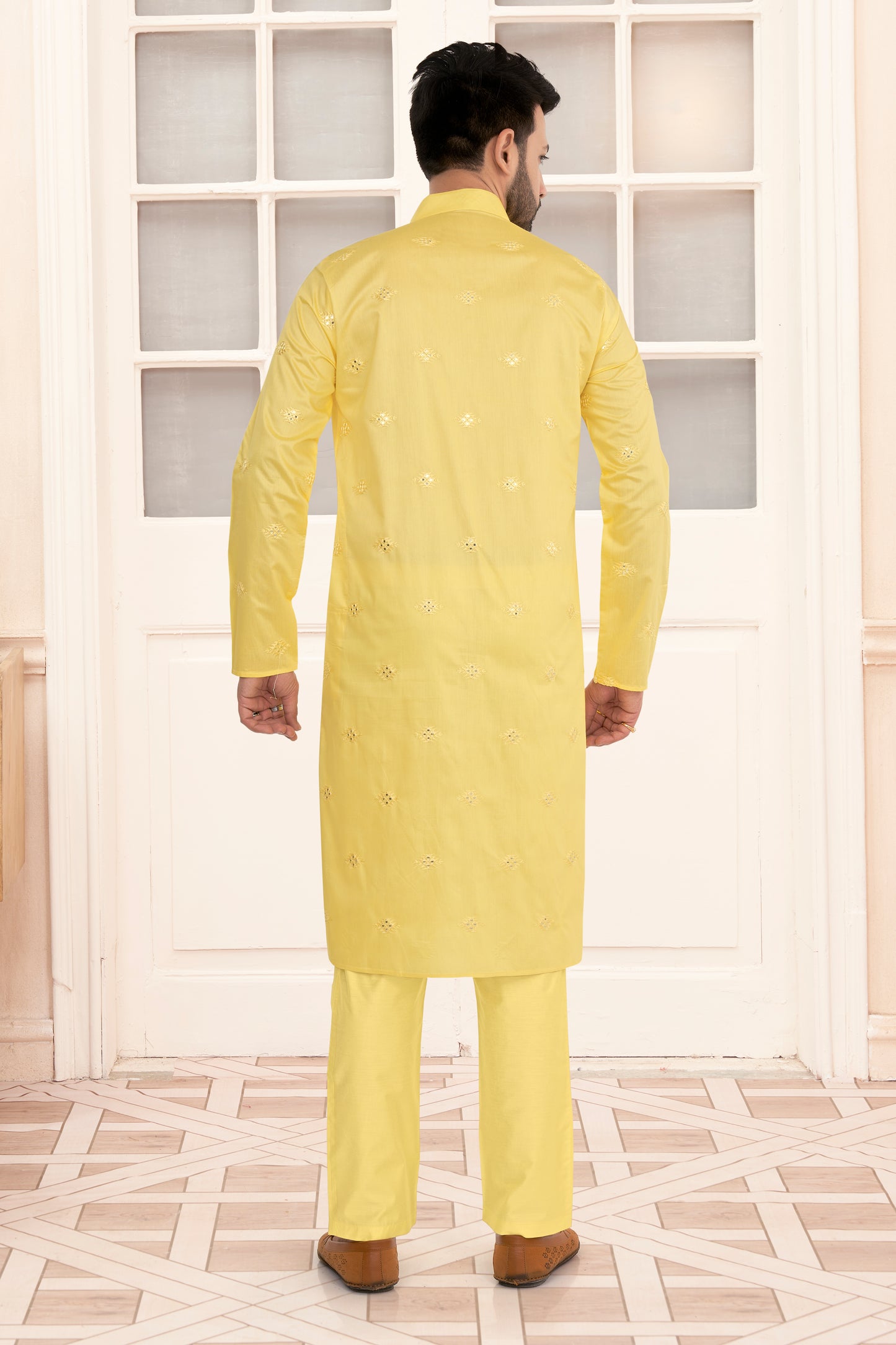 Yellow Mirror Butta Kurta Set