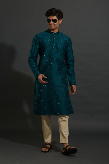 Green Kurta With Mirror Embroidery Work