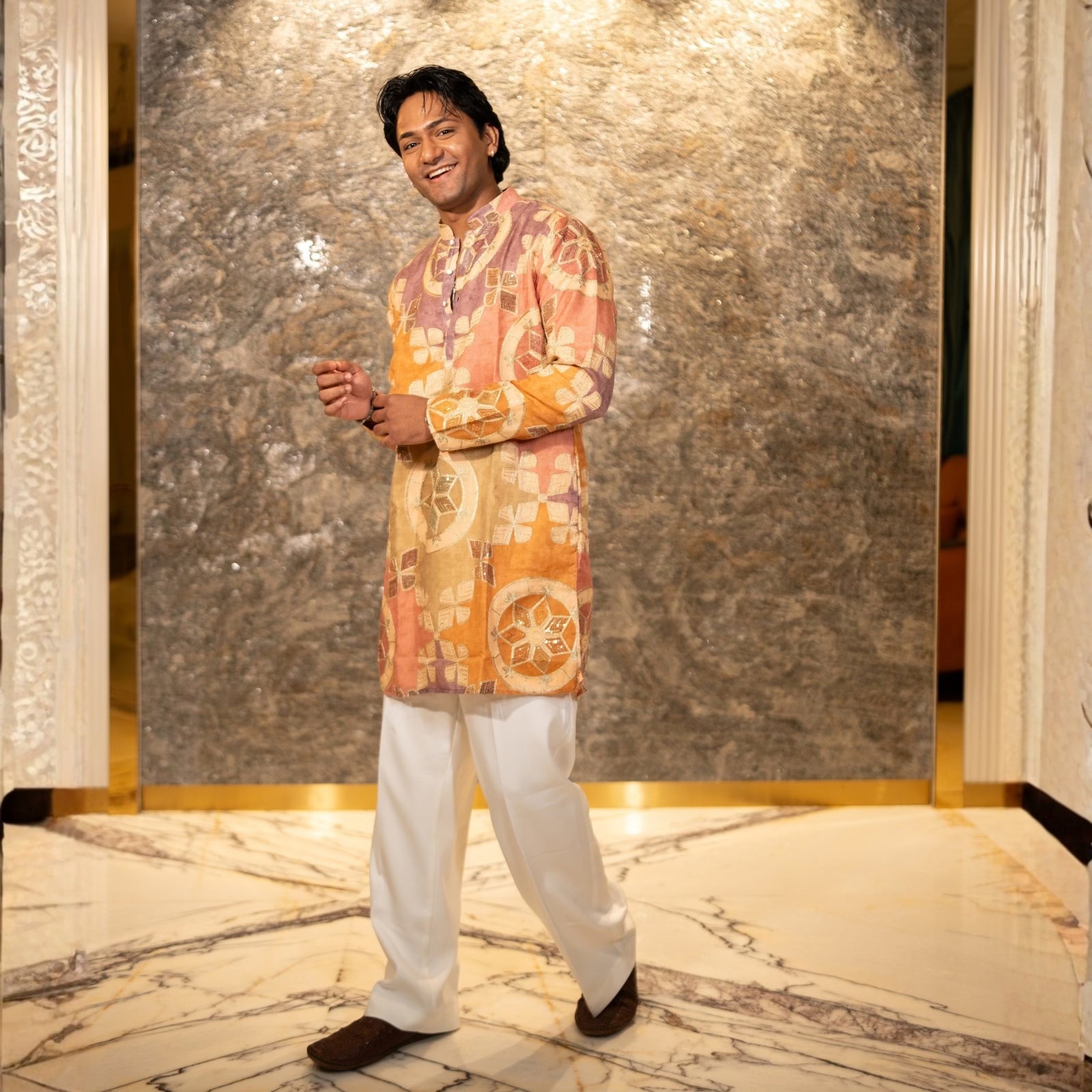 The Shams Embroidered Kurta Set(Rust &Ochre)