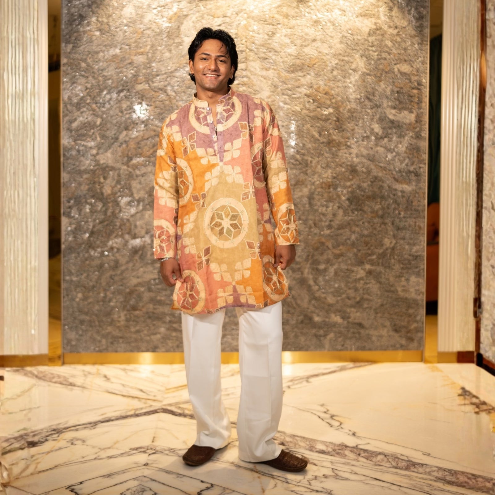The Shams Embroidered Kurta Set(Rust &Ochre)