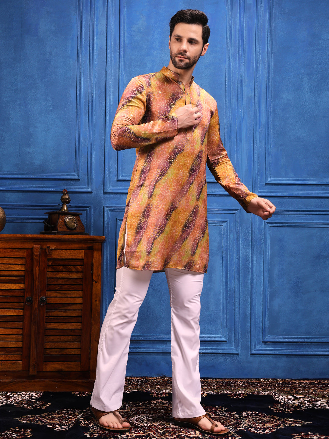 Mustard-Wine bandhani  Printed Kurta Plus Dupatta Set