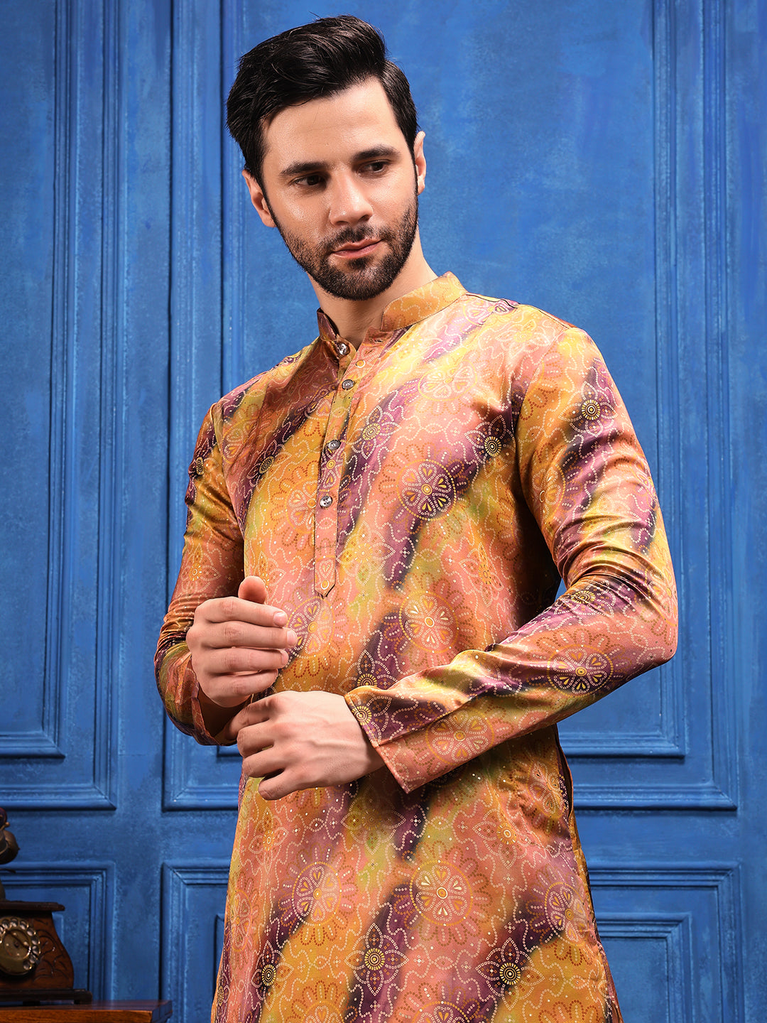 Mustard-Wine bandhani  Printed Kurta Plus Dupatta Set