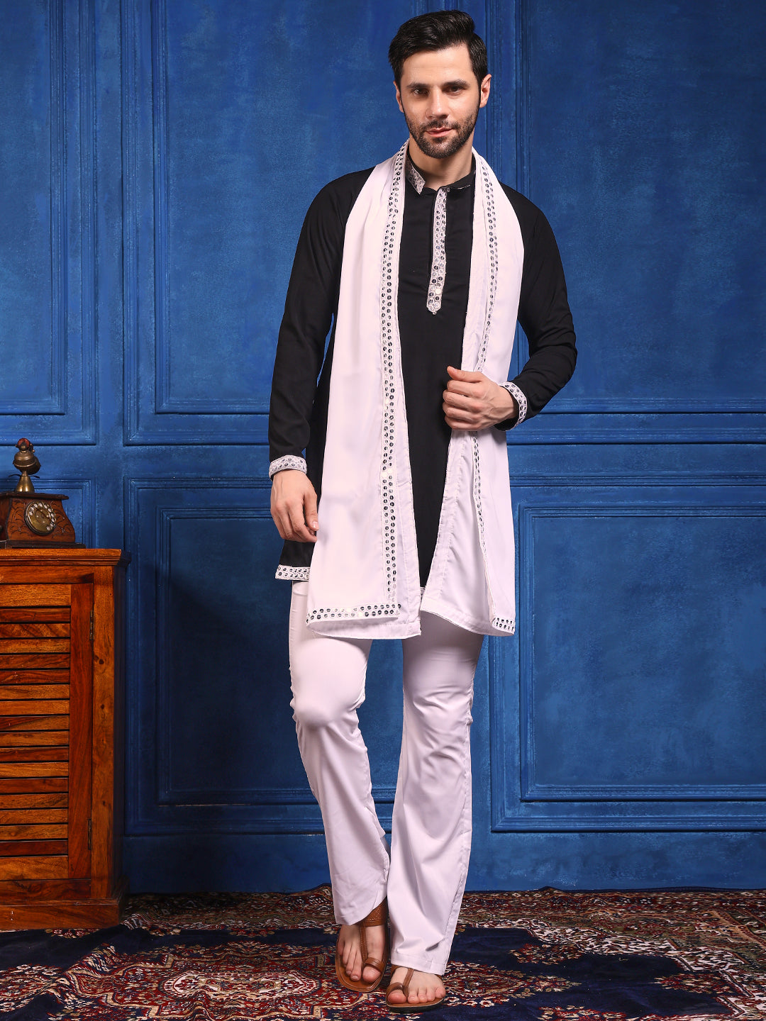 Black Short Kurta Plus Dupatta Set