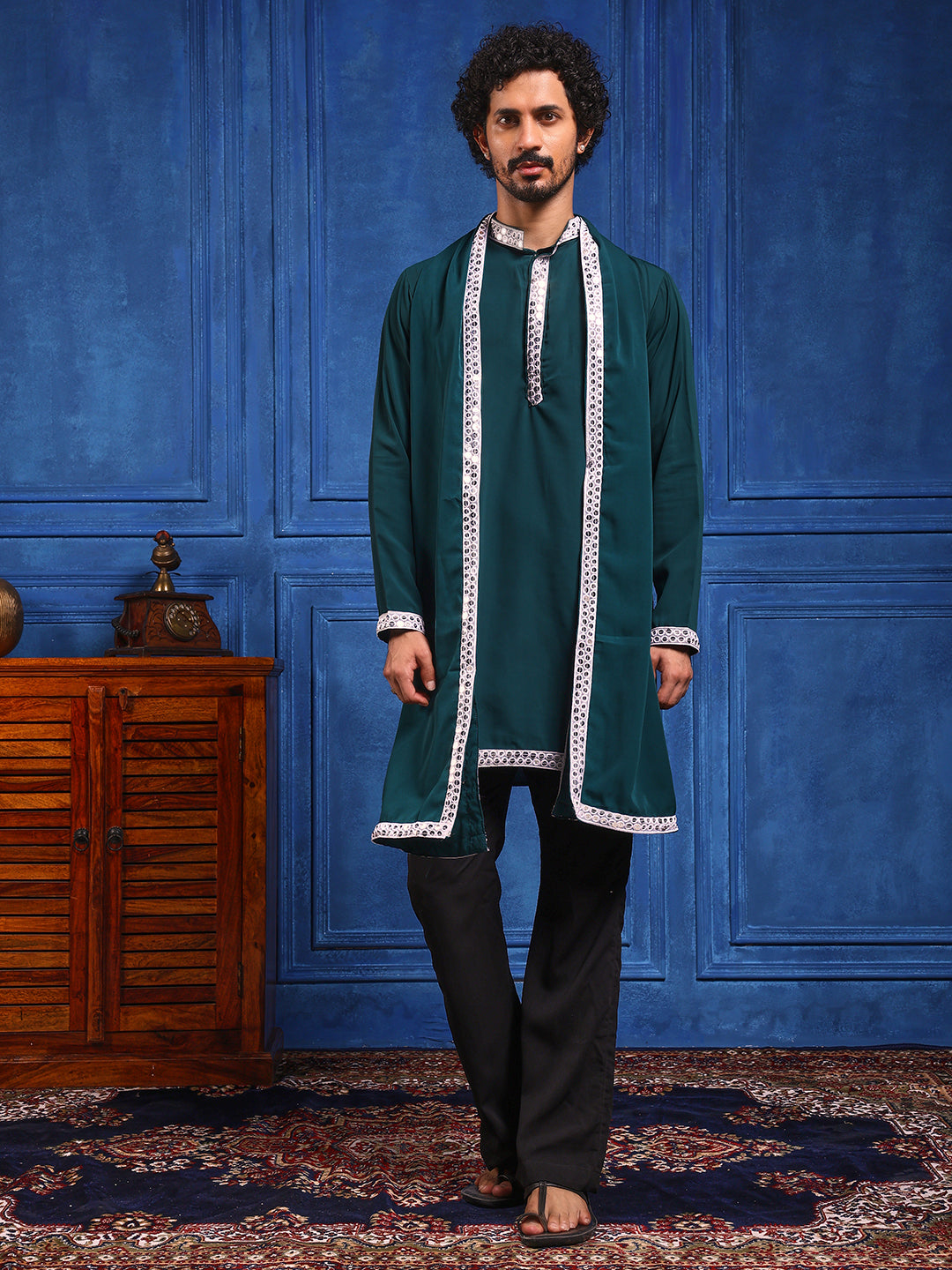 Bottle Green Short Kurta Plus Dupatta Set