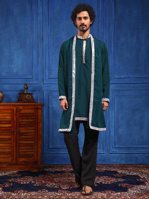 Bottle Green Short Kurta Plus Dupatta Set