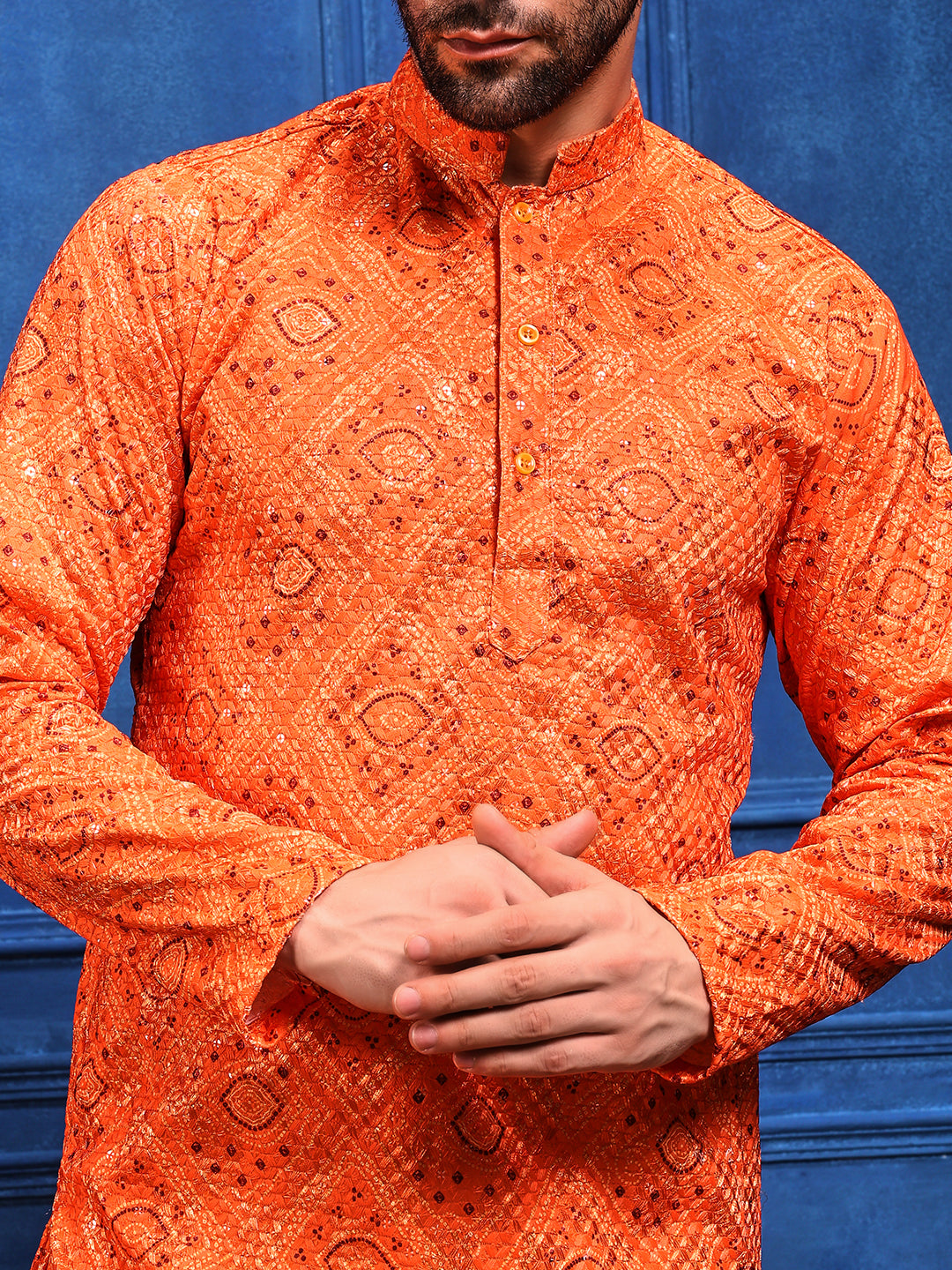 Orange Bandhani Printed Kurta Plus Dupatta Set