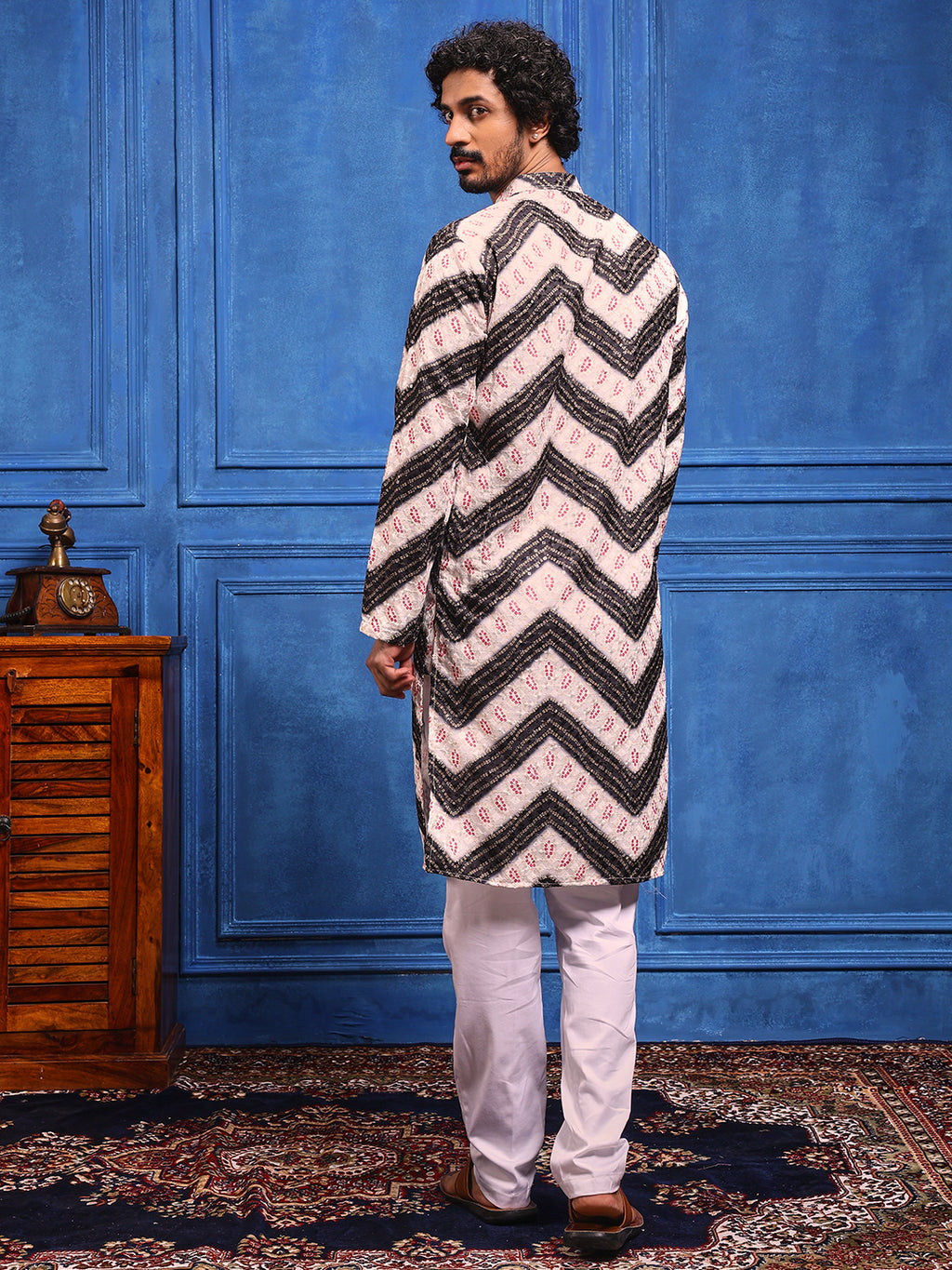 White/Black Bandhani Printed Kurta Plus Dupatta Set
