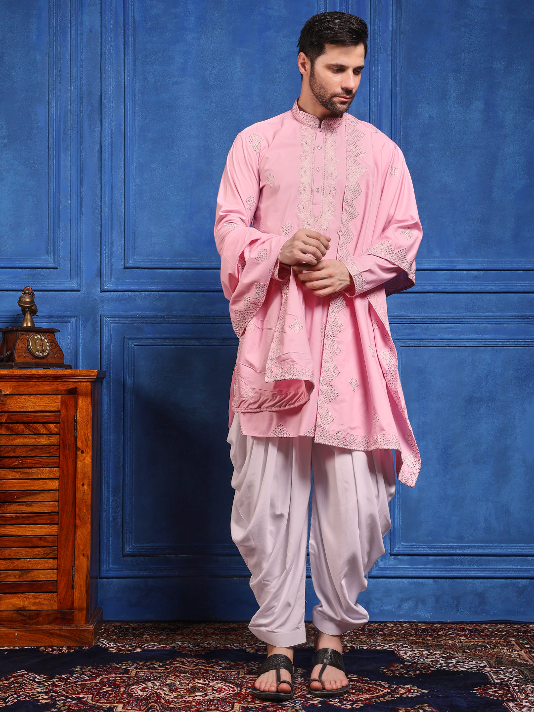 Pink Embroidered Kurta+Dupatta And Patiala Pant Set