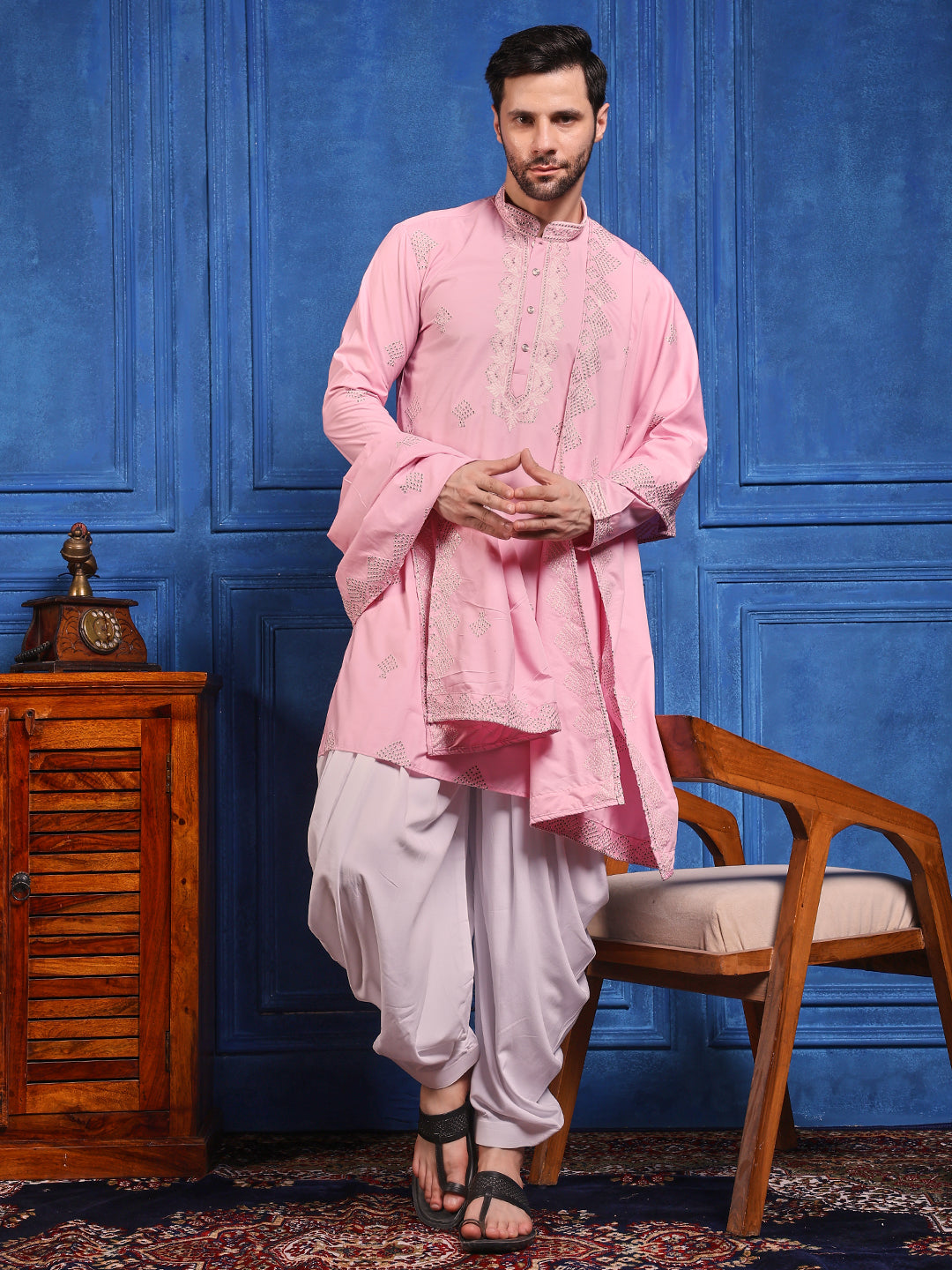 Pink Embroidered Kurta+Dupatta And Patiala Pant Set