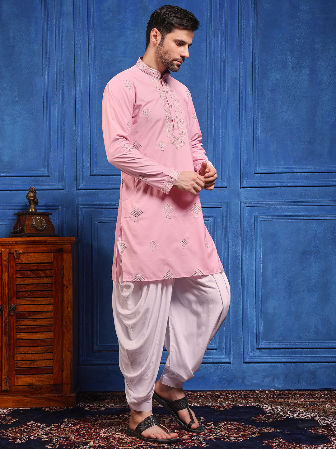 Pink Embroidered Kurta+Dupatta And Patiala Pant Set