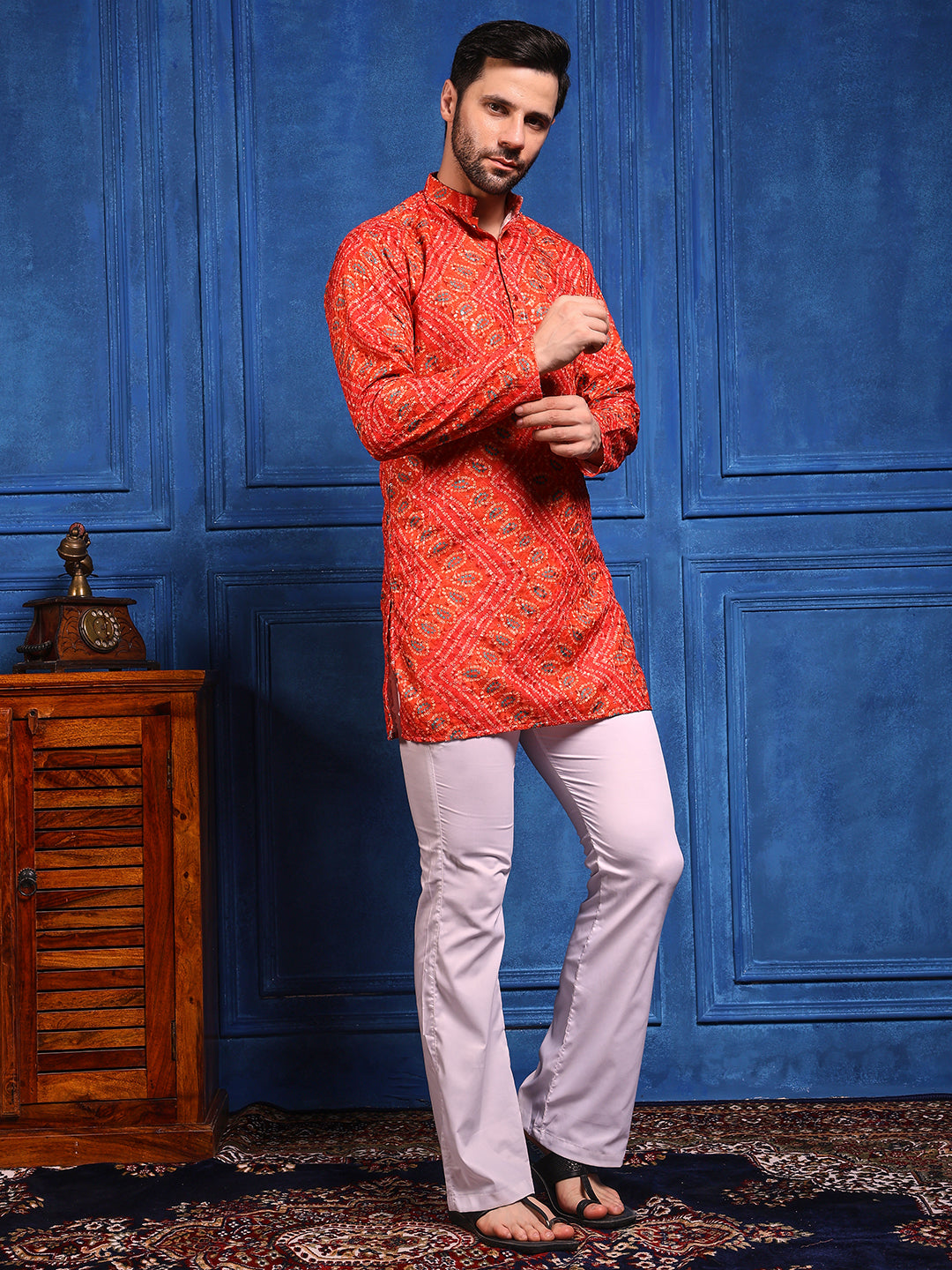 Bright Orange Bandhani Printed SHORT Kurta+Dupatta+pant set