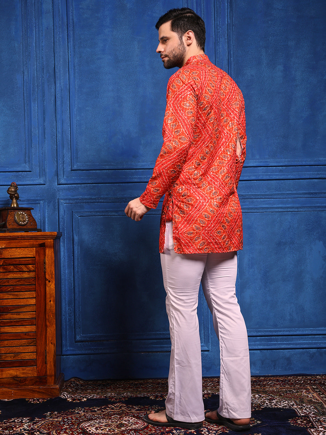 Bright Orange Bandhani Printed SHORT Kurta+Dupatta+pant set