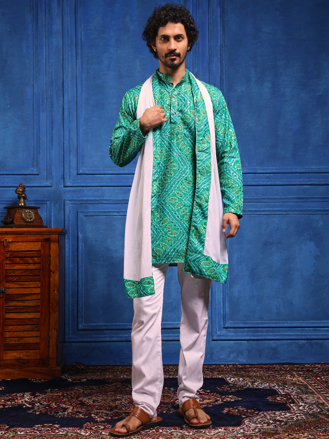 Green Bandhani Printed SHORT Kurta+Dupatta Set