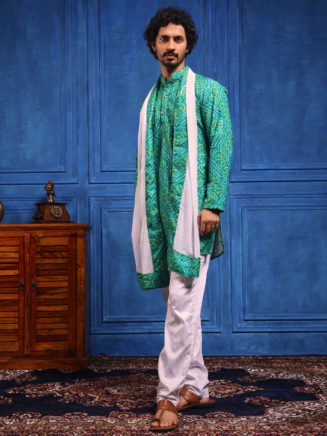 Green Bandhani Printed SHORT Kurta+Dupatta Set