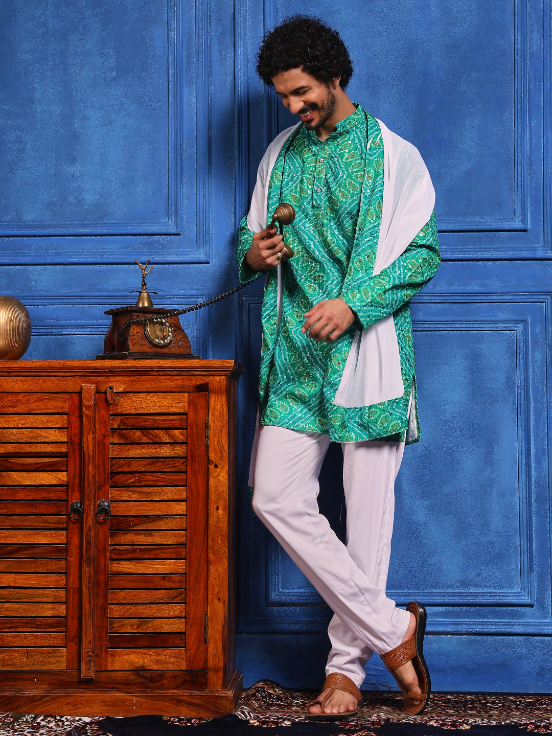 Green Bandhani Printed SHORT Kurta+Dupatta Set