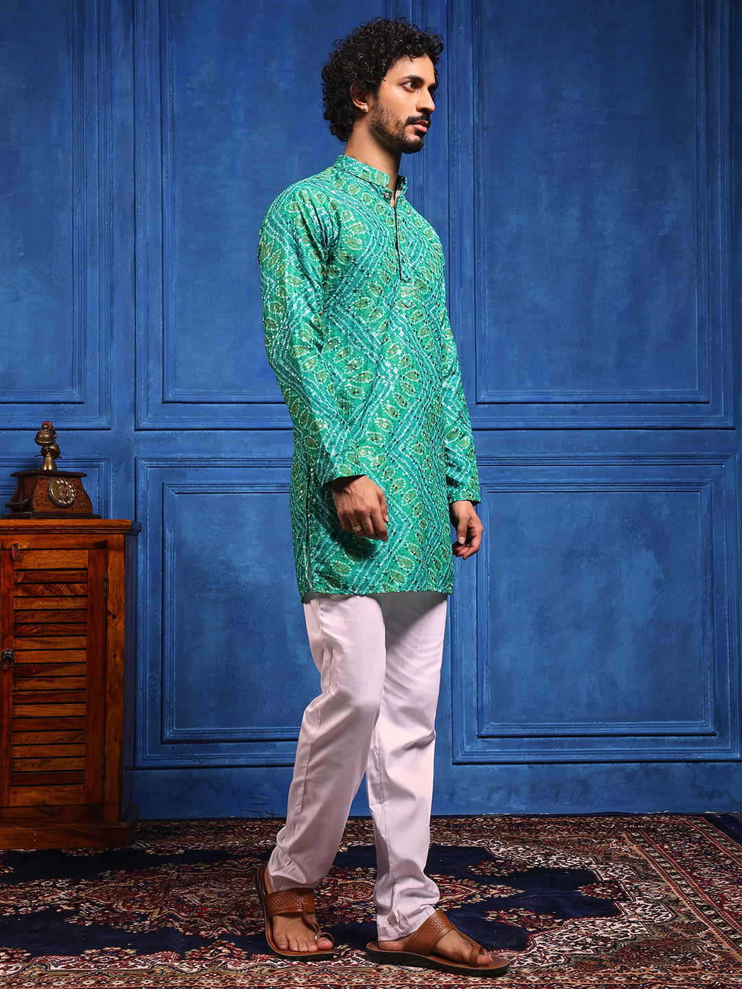 Green Bandhani Printed SHORT Kurta+Dupatta Set