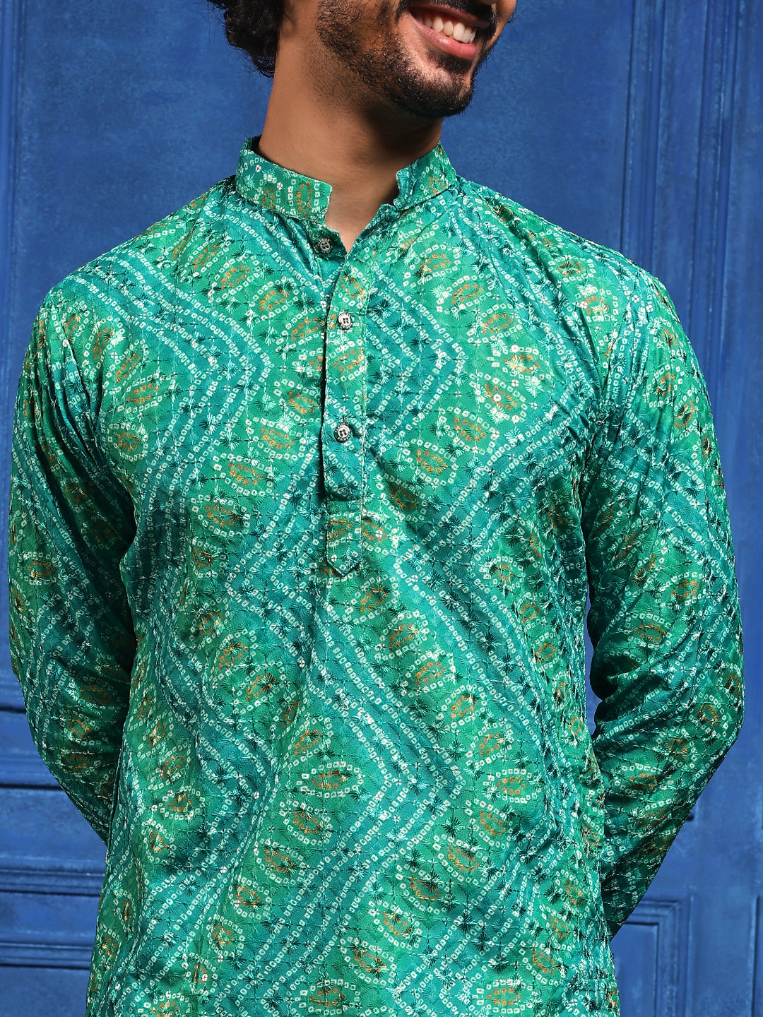 Green Bandhani Printed SHORT Kurta+Dupatta Set