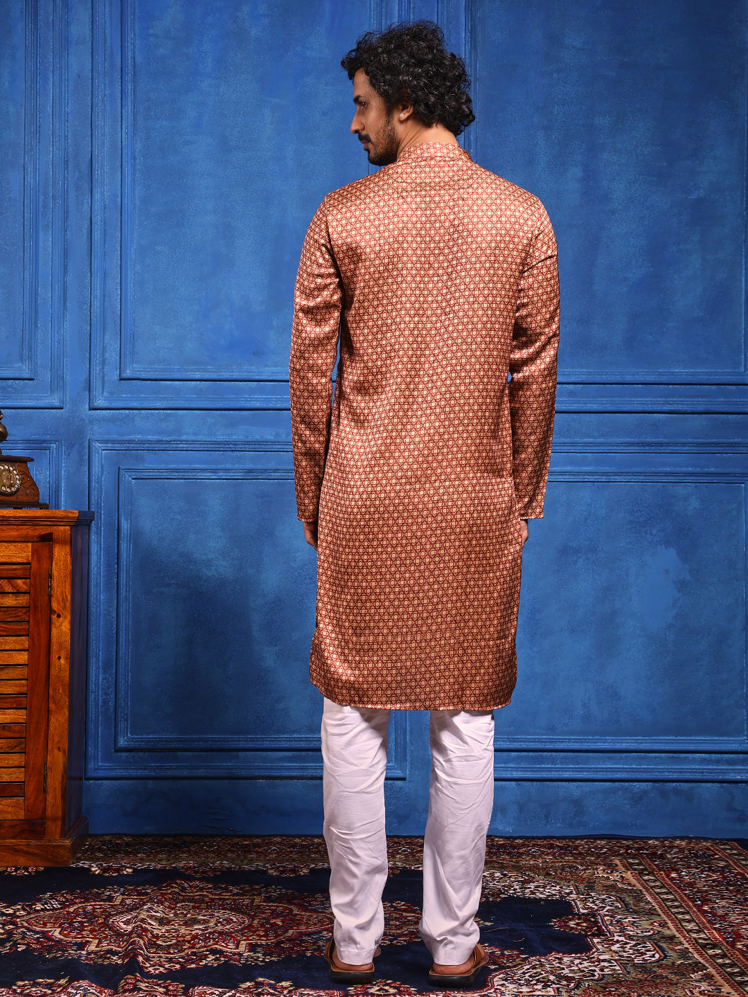 Rust Structural Printed Cotton Silk Kurta Plus Dupatta Set