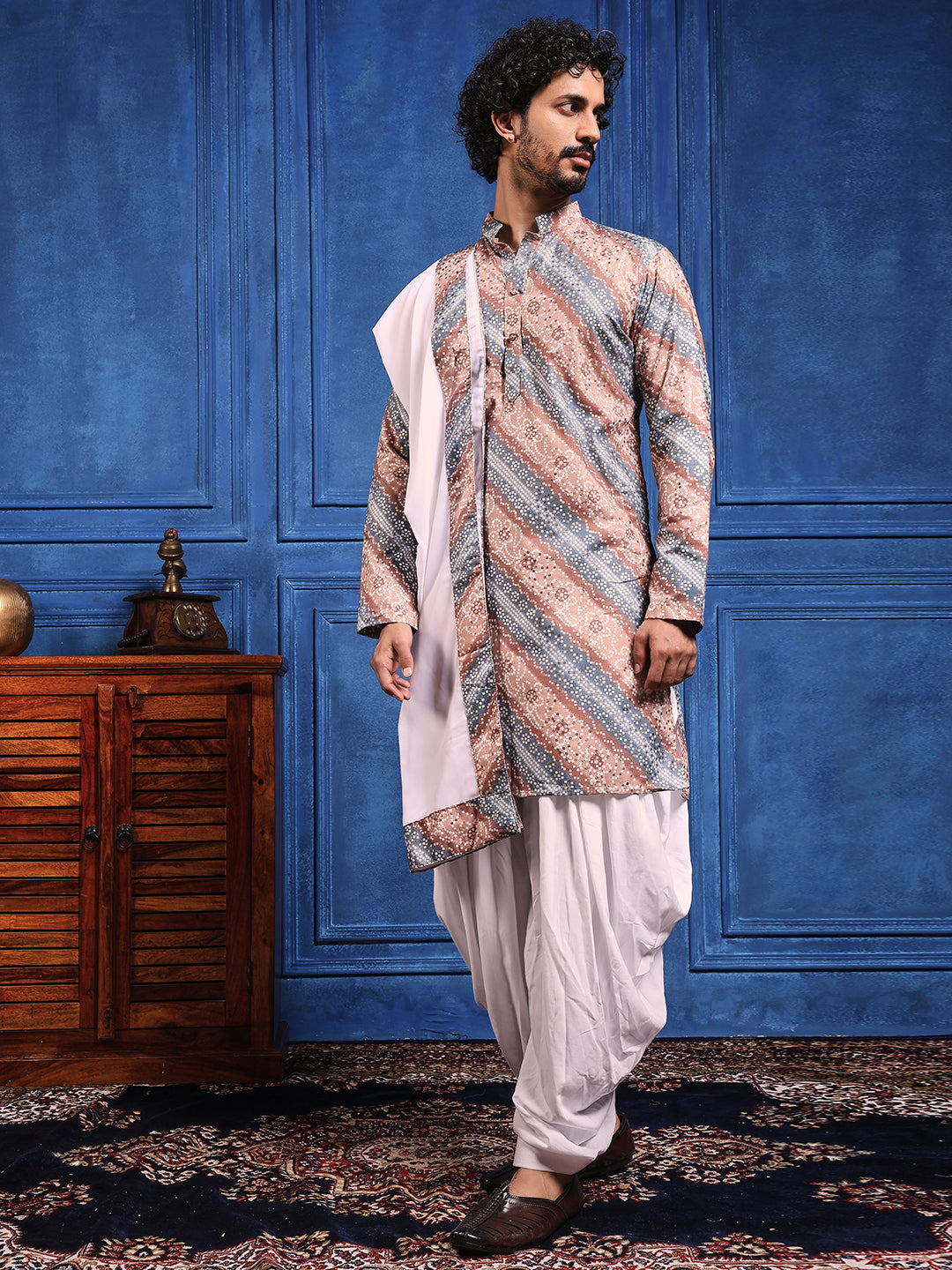 Brown-Grey bandhani  Printed Kurta Plus Dupatta Set