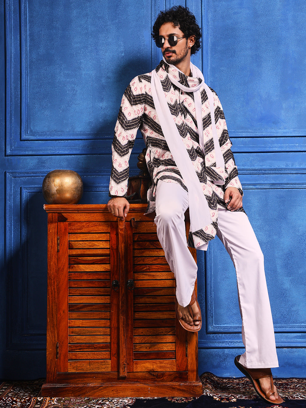 White Multicolored Printed SHORT Kurta+Dupatta Set