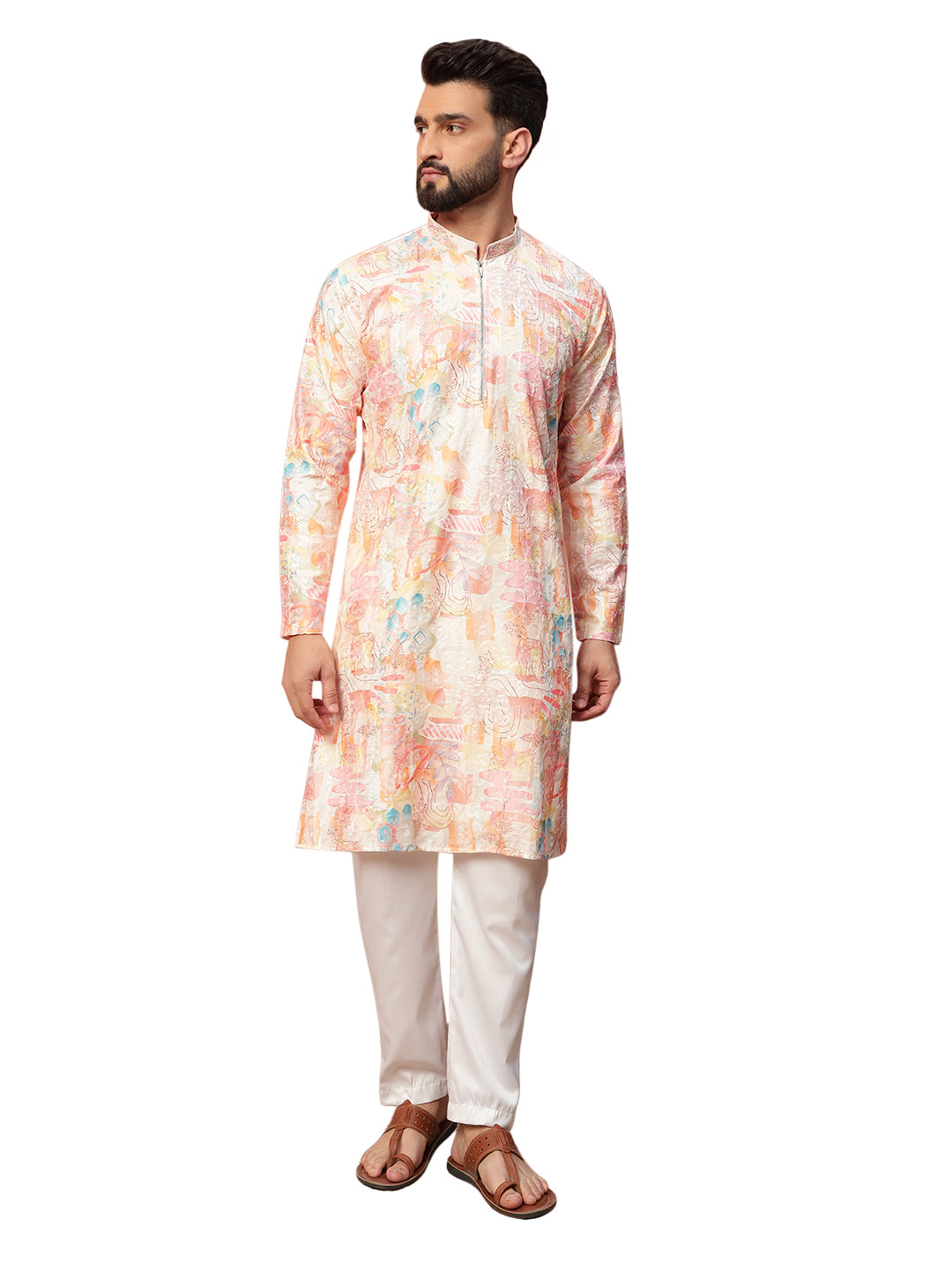 Orange Zipper Kurta Set