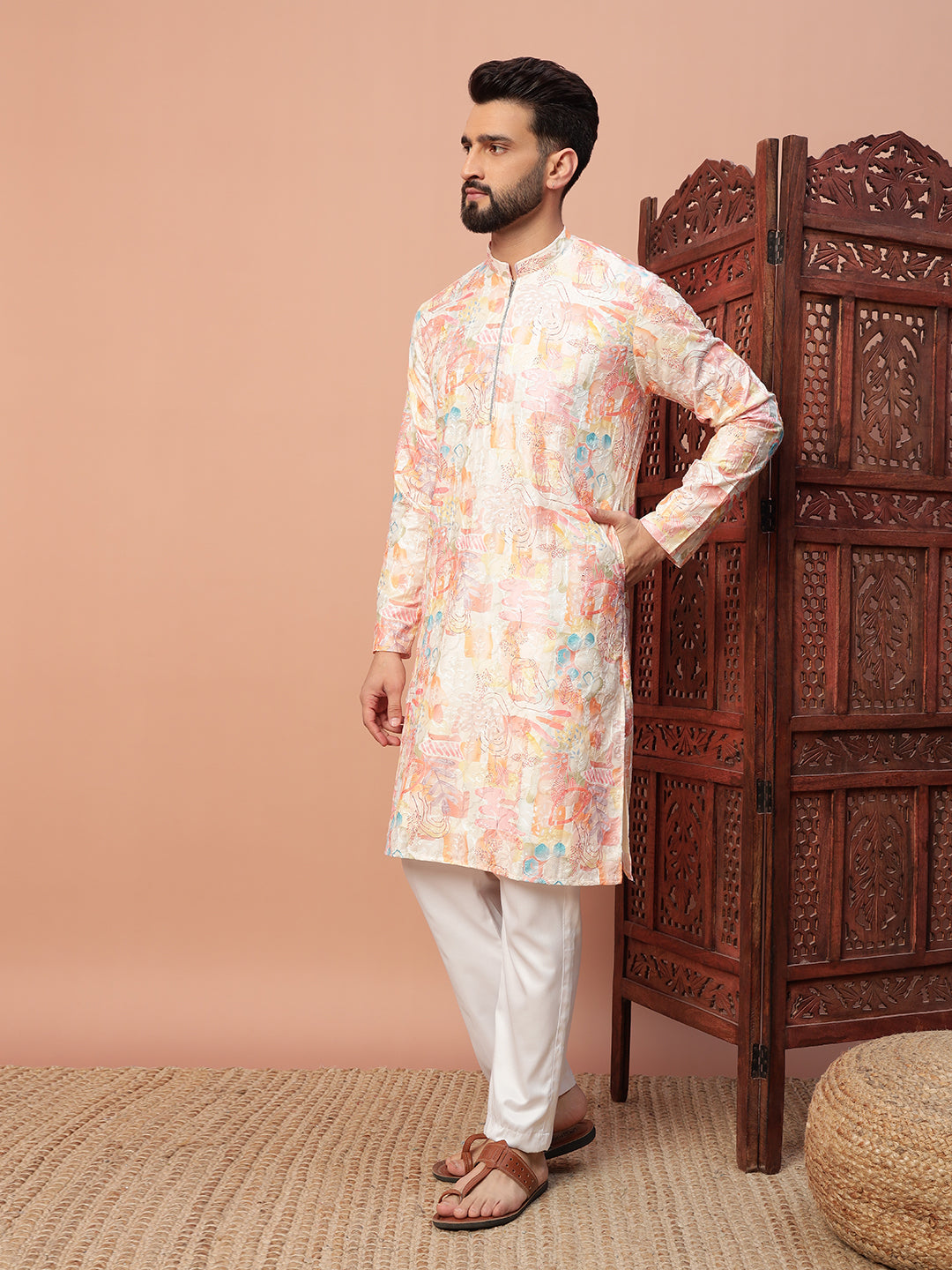 Orange Zipper Kurta Set